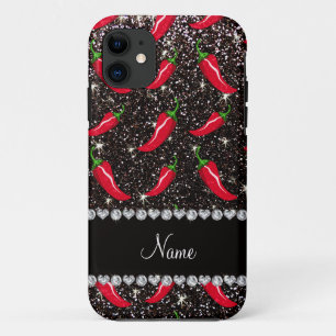 Coques Pour iPhone Nom personnalisé parties scintillant noire piment