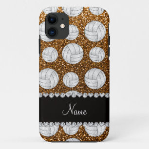 Coque iPhone 11 Nom personnalisé parties scintillant or volleyball