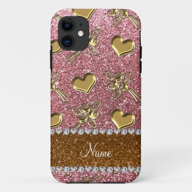 Coques Case-Mate iPhone Nom personnalisé parties scintillant rose clair or (Dos)