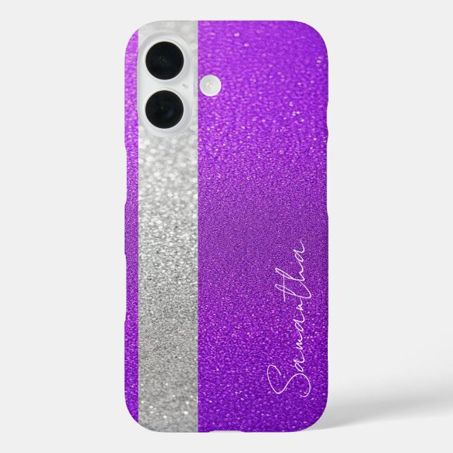 Coques Case-Mate iPhone Nom personnalisé Parties scintillant violet et arg (Verso)
