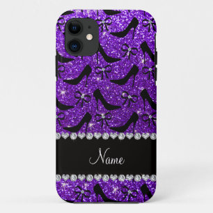 Coque Case-Mate Pour iPhone Nom personnalisé parties scintillant violet noir t