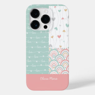 Coque Case-Mate iPhone Nom personnalisé Patchwork Love Hearts Rainbows