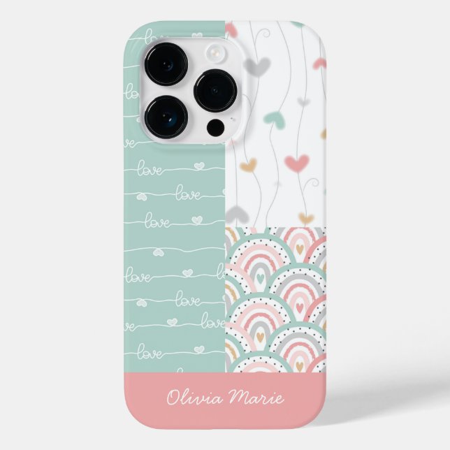 Coques Case-Mate iPhone Nom personnalisé Patchwork Love Hearts Rainbows (Verso)