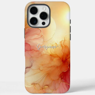 Coque iPhone 16 Pro Max Nom personnalisé Pêcher framboise Floral Alcool En