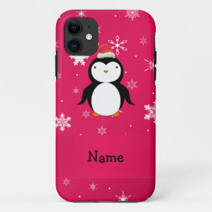 Coque Case-Mate iPhone Nom personnalisé pingouin flocons de neige rose