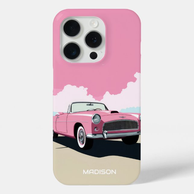 Coques Case-Mate iPhone Nom personnalisé Pink Classic Car (Verso)
