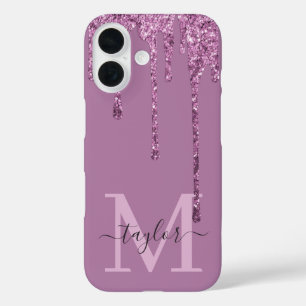 Coque Pour iPhone 16 Nom personnalisé Pink Fake Parties scintillant Mon