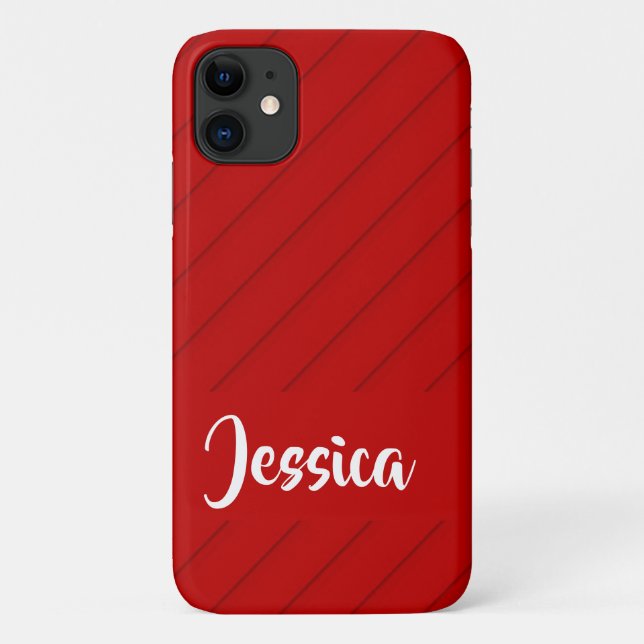 Coques Case-Mate iPhone Nom personnalisé plastique diagonal rouge texturé (Dos)