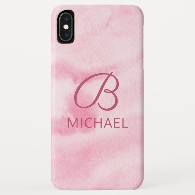 Coques Case-Mate iPhone Nom personnalisé rose aquarelle monogramme (Dos)