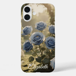 Coque Pour iPhone 16 Plus Nom personnalisé Rose bleu enchanté Romantique Flo