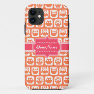 Coques Pour iPhone Nom personnalisé rose Chouette orange