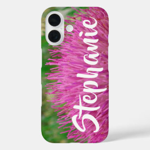 Coque Pour iPhone 16 Nom personnalisé rose et vert Floral