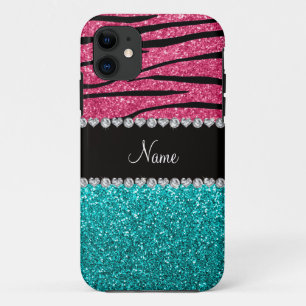 Etui iPhone Case-Mate Nom personnalisé rose zèbre turquoise parties scin