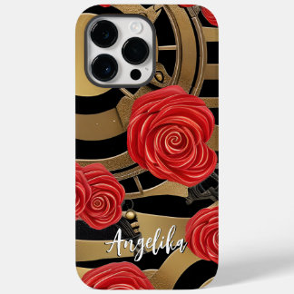 Coque Case-Mate iPhone Nom personnalisé Rouge et or Abstrait Floral Steam