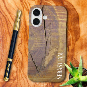 Coque Pour iPhone 16 Nom personnalisé rustique en bois de cèdre naturel