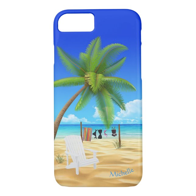 Coques Case-Mate iPhone Nom personnalisé Scène de plage tropicale (Dos)