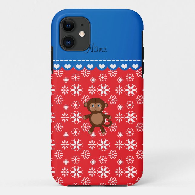 Coques Case-Mate iPhone Nom personnalisé singe Noël rouge flocon (Dos)