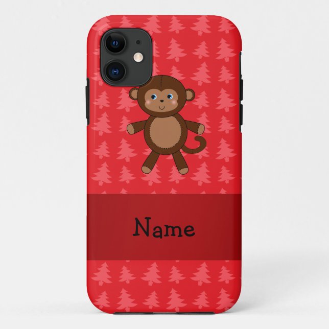 Coques Case-Mate iPhone Nom personnalisé singe rouge noël arbres (Dos)