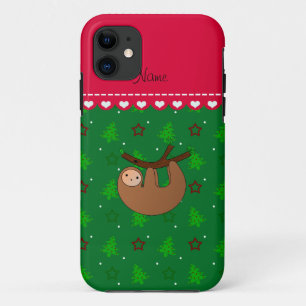 Coque Case-Mate Pour iPhone Nom personnalisé sloth vert noël arbres