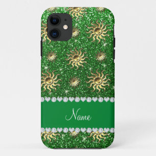 Coques Pour iPhone Nom personnalisé soleils en or vert