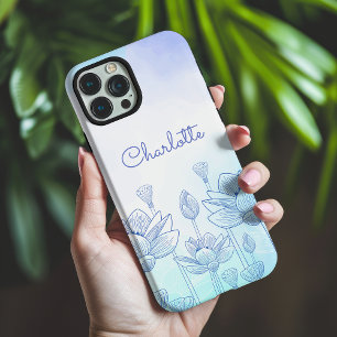 Coque iPhone 16 Pro Max Nom personnalisé Superposition de silhouette flora