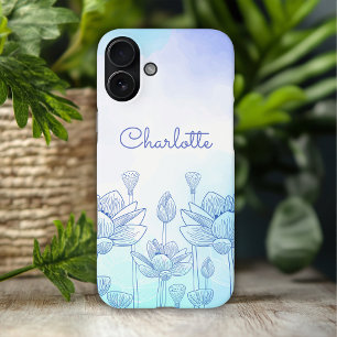 Coque Pour iPhone 16 Plus Nom personnalisé Superposition de silhouette flora