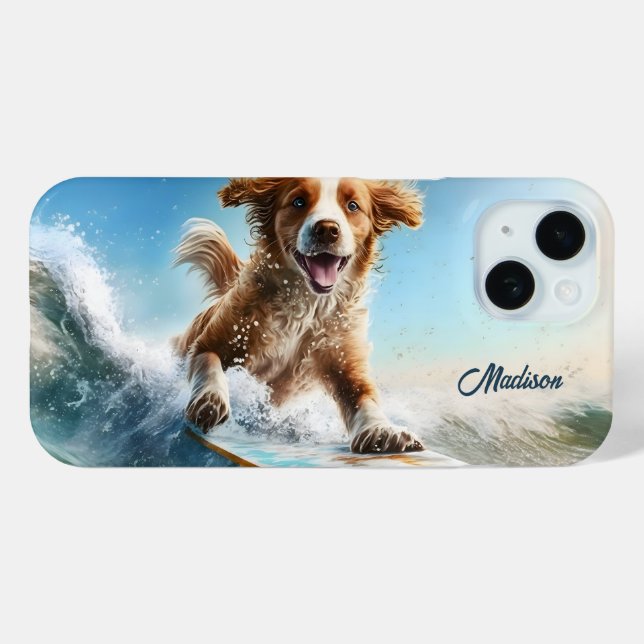 Coques Case-Mate iPhone Nom personnalisé Surfing Chien (Verso (horizontal))
