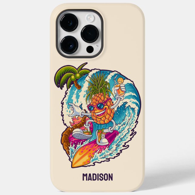 Coques Case-Mate iPhone Nom personnalisé Surfing Pineapple (Verso)