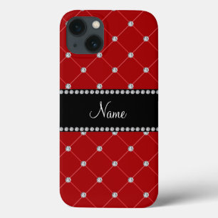 iPhone 13 Case Nom personnalisé tuft de diamants rouges