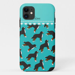 Coque iPhone 11 Nom personnalisé turquoise Bernese chiens de monta