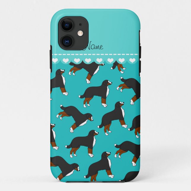 Coques Case-Mate iPhone Nom personnalisé turquoise Bernese chiens de monta (Dos)
