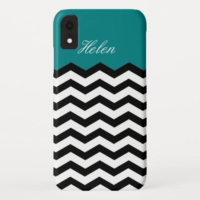Coques Case-Mate iPhone Nom personnalisé turquoise vert / Chevron noir et  (Dos)