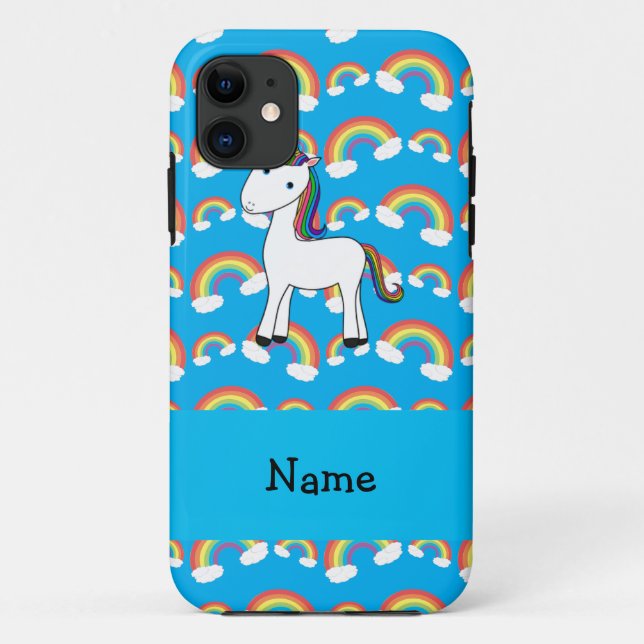 Coques Case-Mate iPhone Nom personnalisé unicorne bleu arc-en-ciel (Dos)