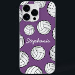 Coque Pour Pour iPhone 14 Pro Max Nom personnalisé unique Volleyball violet<br><div class="desc">Un coque iPhone pro max cool avec un nom personnalisé et un peu de volley-ball sur fond violet pastel.</div>