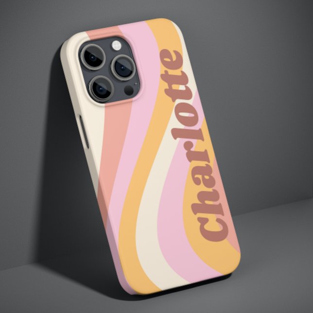 Coques Case-Mate iPhone Nom personnalisé Vague Rétro Orange Rose (Créateur téléchargé)