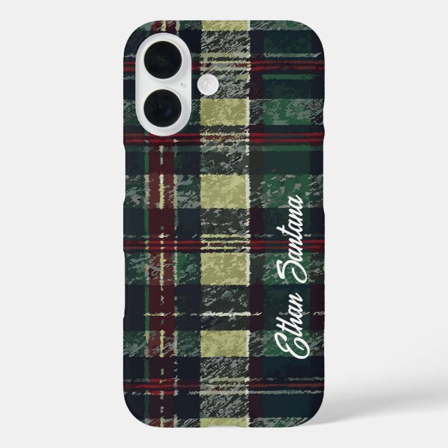 Coques Case-Mate iPhone Nom personnalisé Vert et Rouge Plaid (Verso)