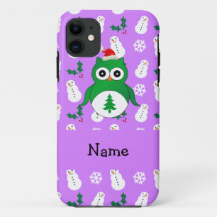 Coque Case-Mate Pour iPhone Nom personnalisé vert père Noël hibou violet bonho