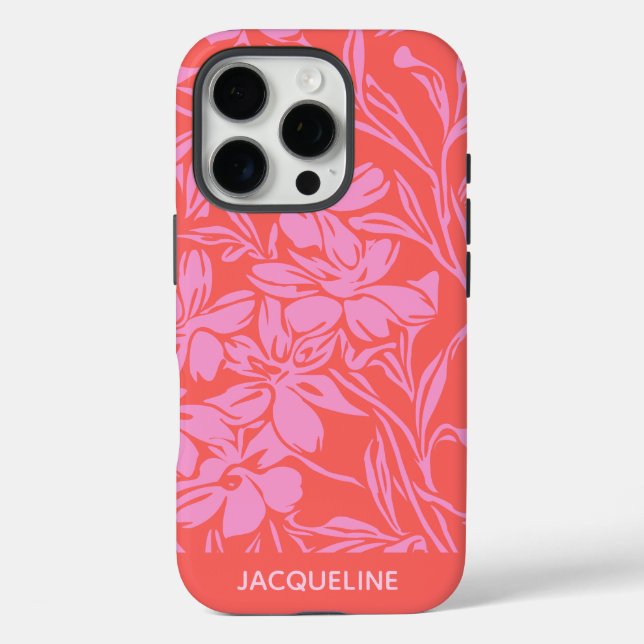 Coques Case-Mate iPhone Nom personnalisé Vibrant rose rouge floral Boho (Verso)