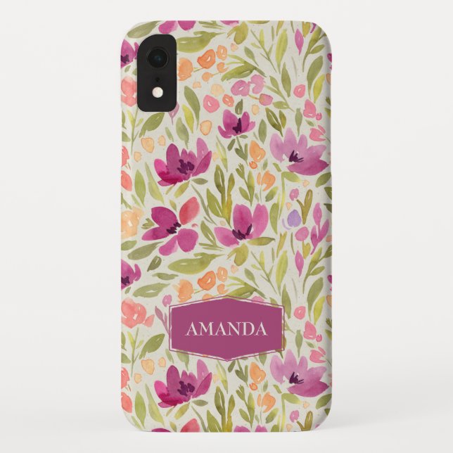 Coques Case-Mate iPhone Nom personnalisé Violet motif floral (Dos)