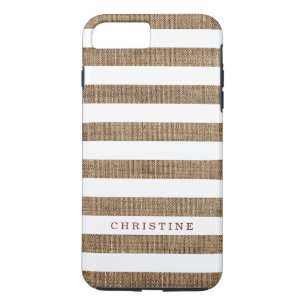 Coque iPhone 7 Plus Nom rayé de monogramme de toile de jute rustique