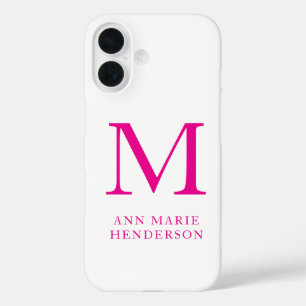 Coque Pour iPhone 16 Nom rose chaud et monogramme
