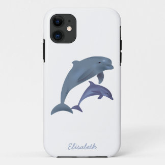 Coque iPhone 11 Nom sautant d'illustration de dauphins