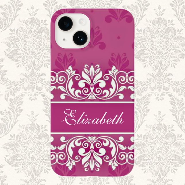 Coques Case-Mate iPhone Nom tourbillon Damask rose (Créateur téléchargé)