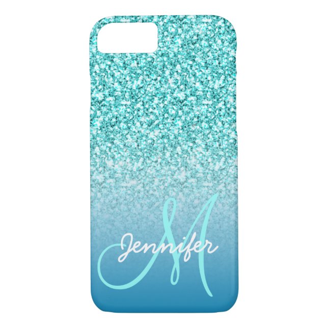Coques Case-Mate iPhone Nom turquoise Girly de monogramme de parties (Dos)