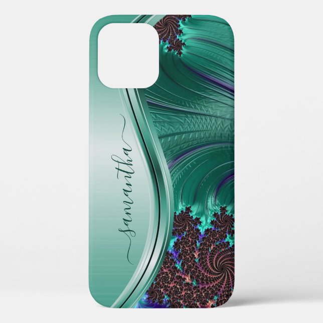 Coques Case-Mate iPhone Nom Turquoise manuscrit fractal moderne (Verso)