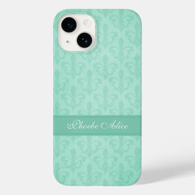 Coques Case-Mate iPhone Nommé Fleur de Lis damask menthe vert (Verso)