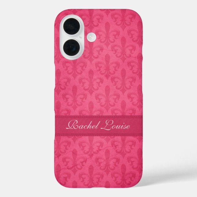 Coques Case-Mate iPhone Nommé Fleur de Lis damask rose (Verso)