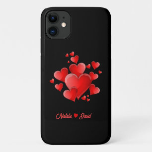 Case-Mate iPhone Case Noms d'amants et cœurs rouges sur fond noir