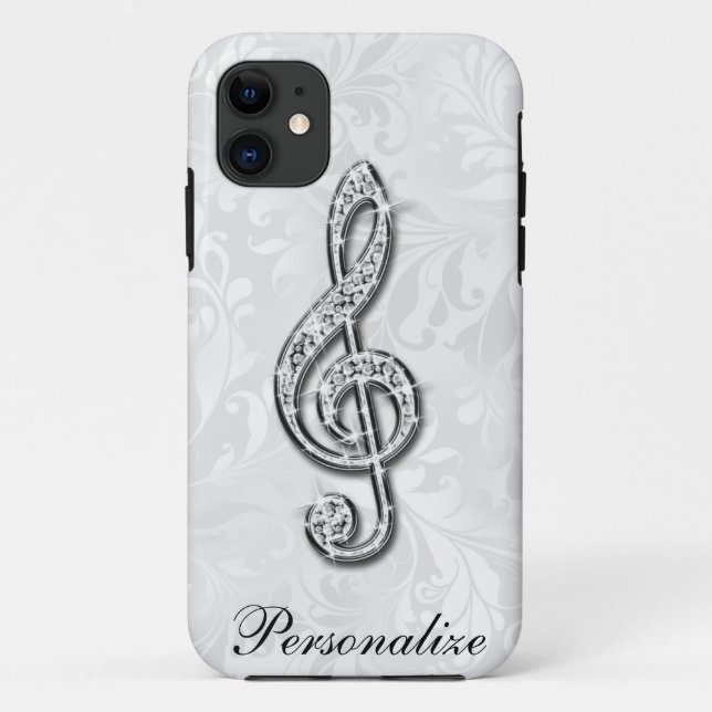 Coques Case-Mate iPhone Note de musique en diamant personnalisée sur damas (Dos)