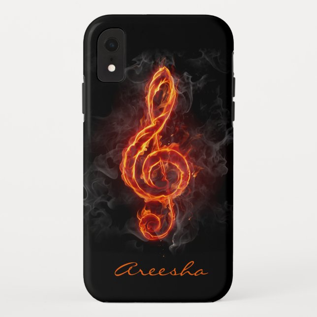 Coques Case-Mate iPhone Note de musique en flammes personnalisée (Dos)